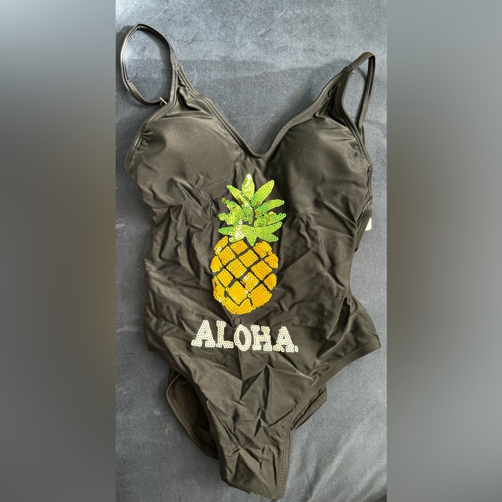 Xhilaration Black Swimsuit with Sequin Pineapple